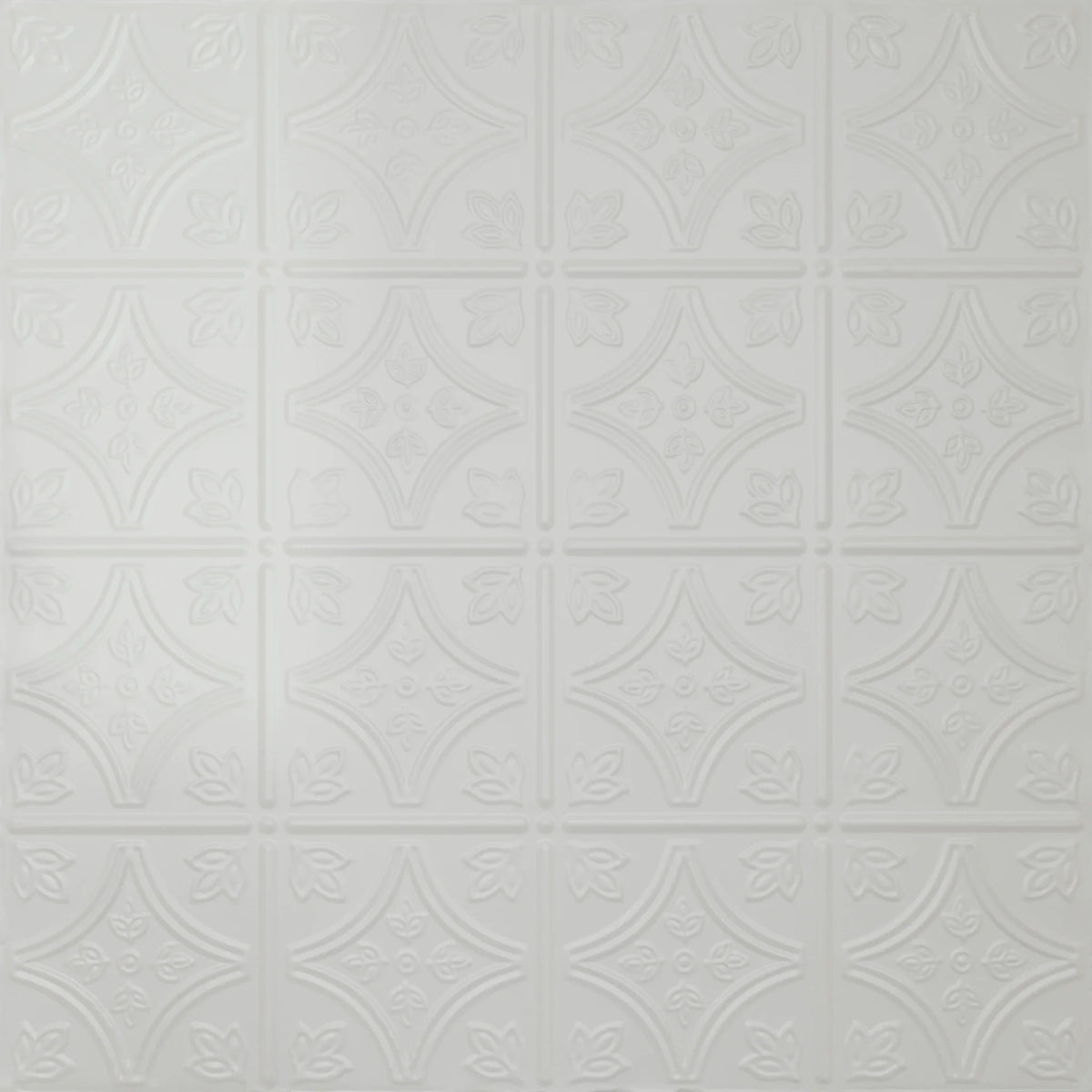 Pattern 103 Fleur-De-Lis 6in. tin ceiling tile — Matte White finish