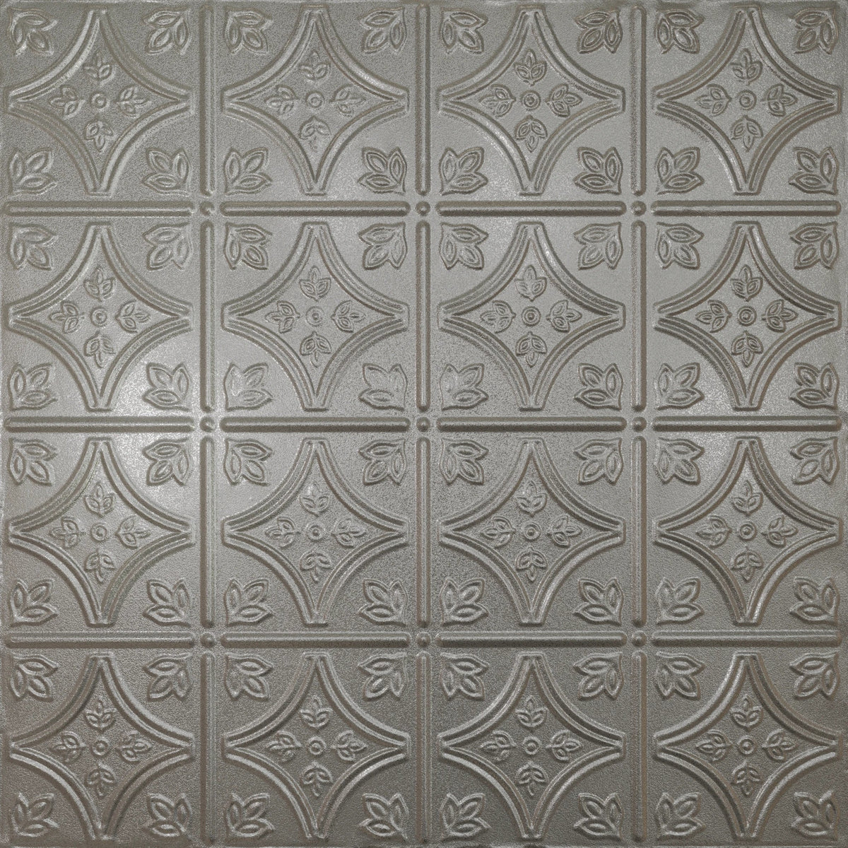 Pattern 103 Fleur-De-Lis 6in. tin ceiling tile — Nickel Vein finish