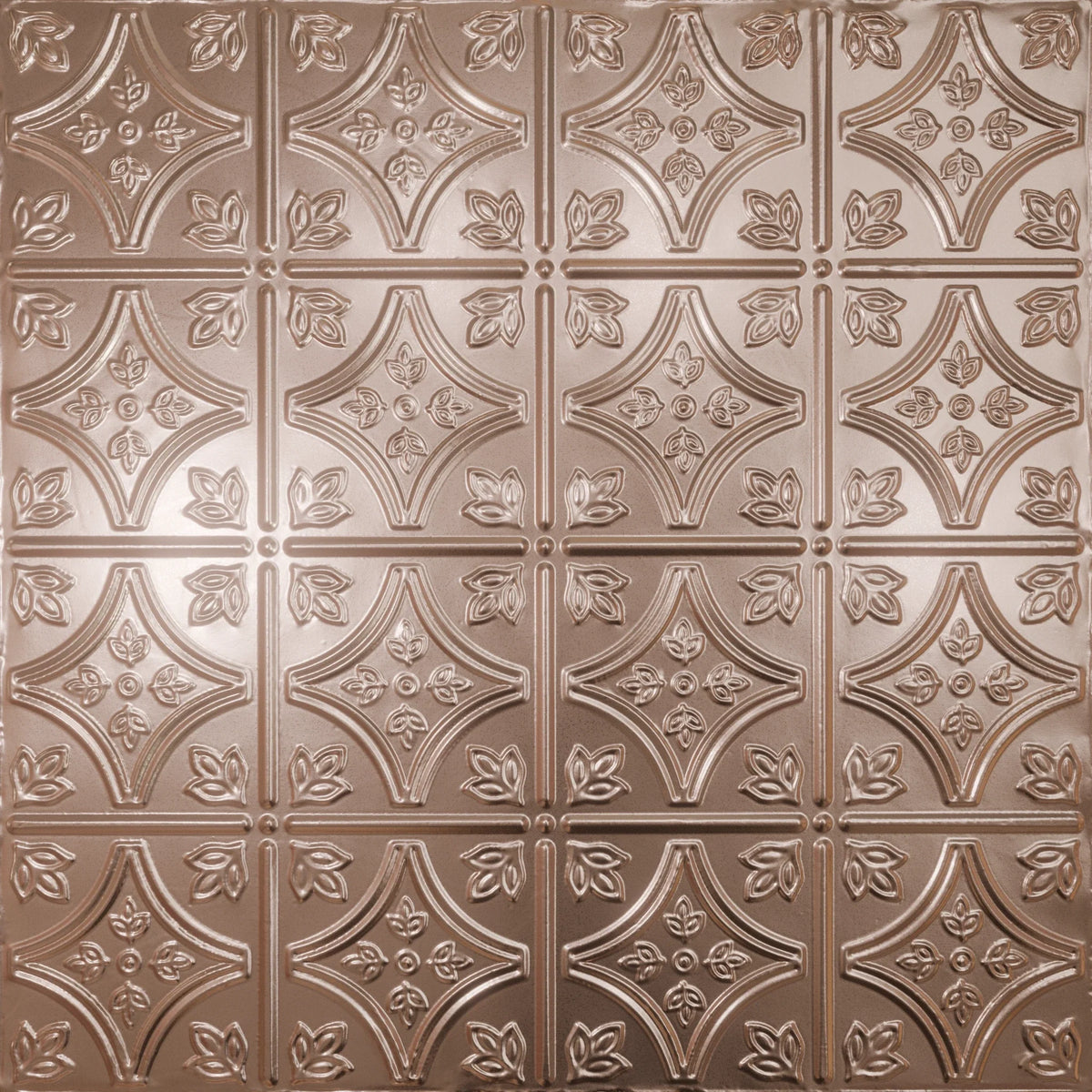 Pattern 103 Fleur-De-Lis 6in. tin ceiling tile — Penny Pearl finish