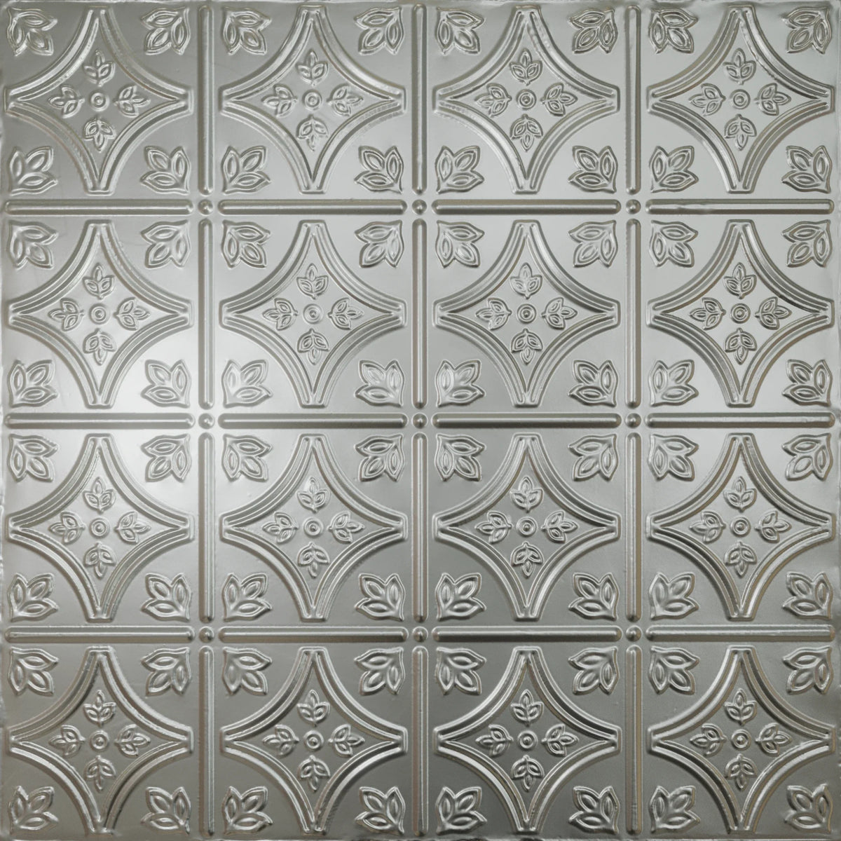 Pattern 103 Fleur-De-Lis 6in. tin ceiling tile — Silver finish