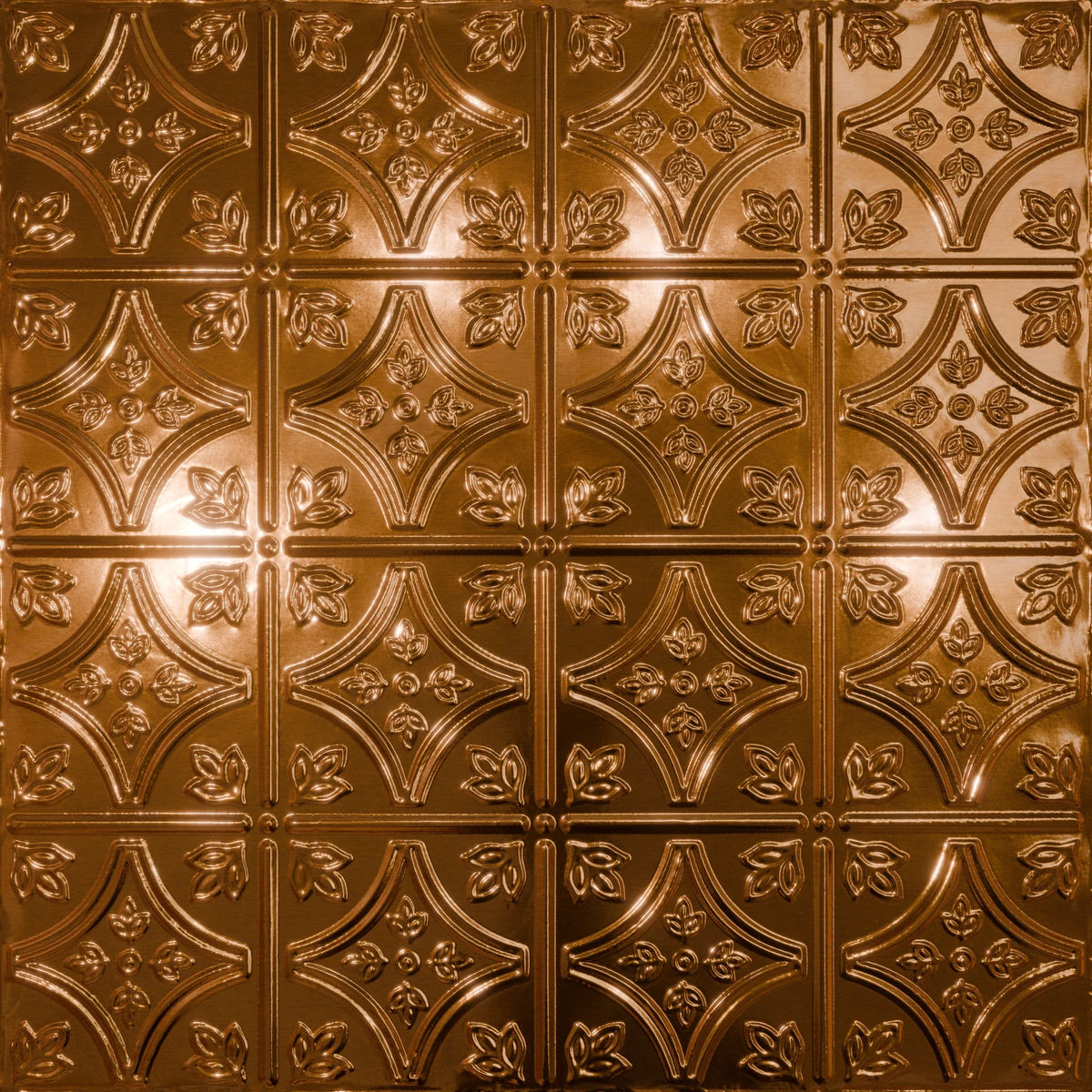 Pattern 103 Fleur-De-Lis 6in. tin ceiling tile — Transparent Copper finish