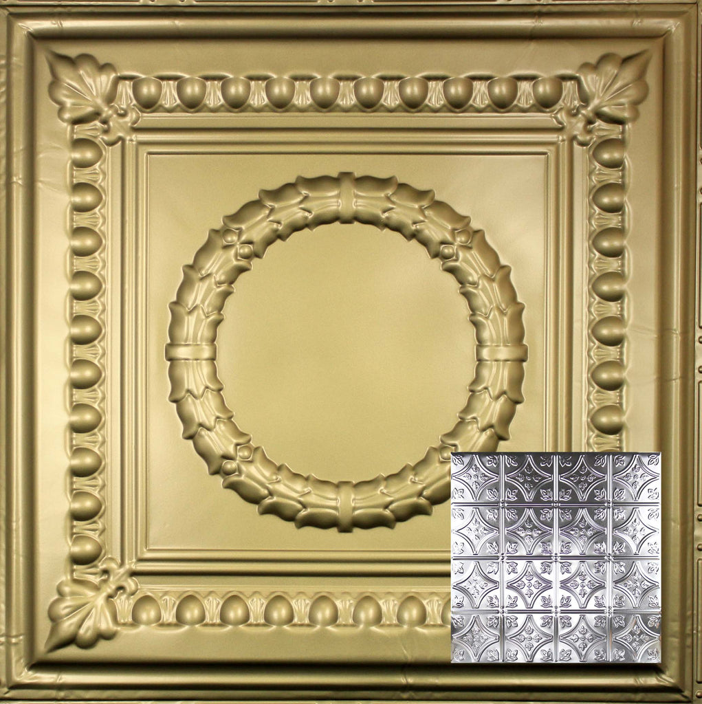 Metal Ceiling Tiles | Pattern 103 | FleurDeLis 6in - Antique Brass - Metal Ceiling Express