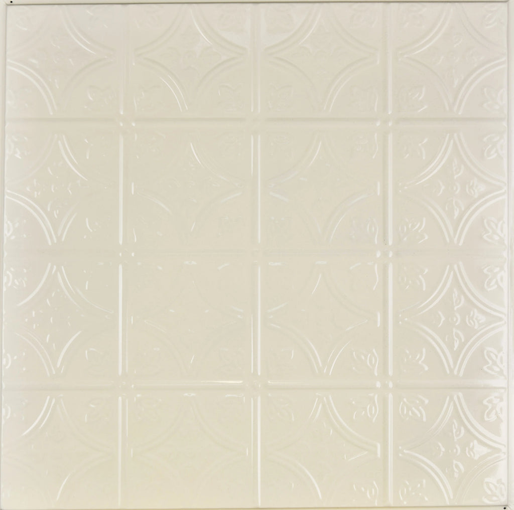Metal Ceiling Tiles | Pattern 103 | FleurDeLis 6in - Cream - Metal Ceiling Express
