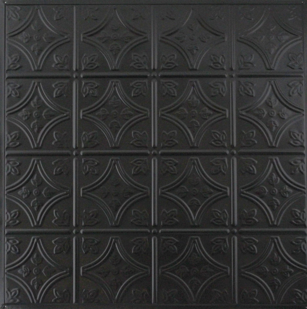 Metal Ceiling Tiles | Pattern 103 | FleurDeLis 6in - Satin Black - Metal Ceiling Express
