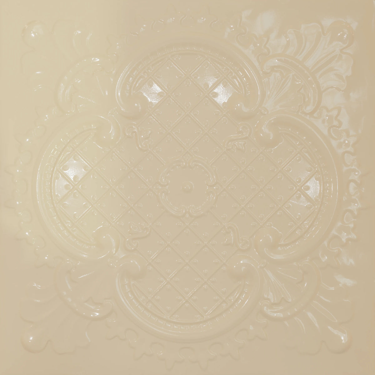 Pattern 104 Elegant Clover tin ceiling tile — Almond finish