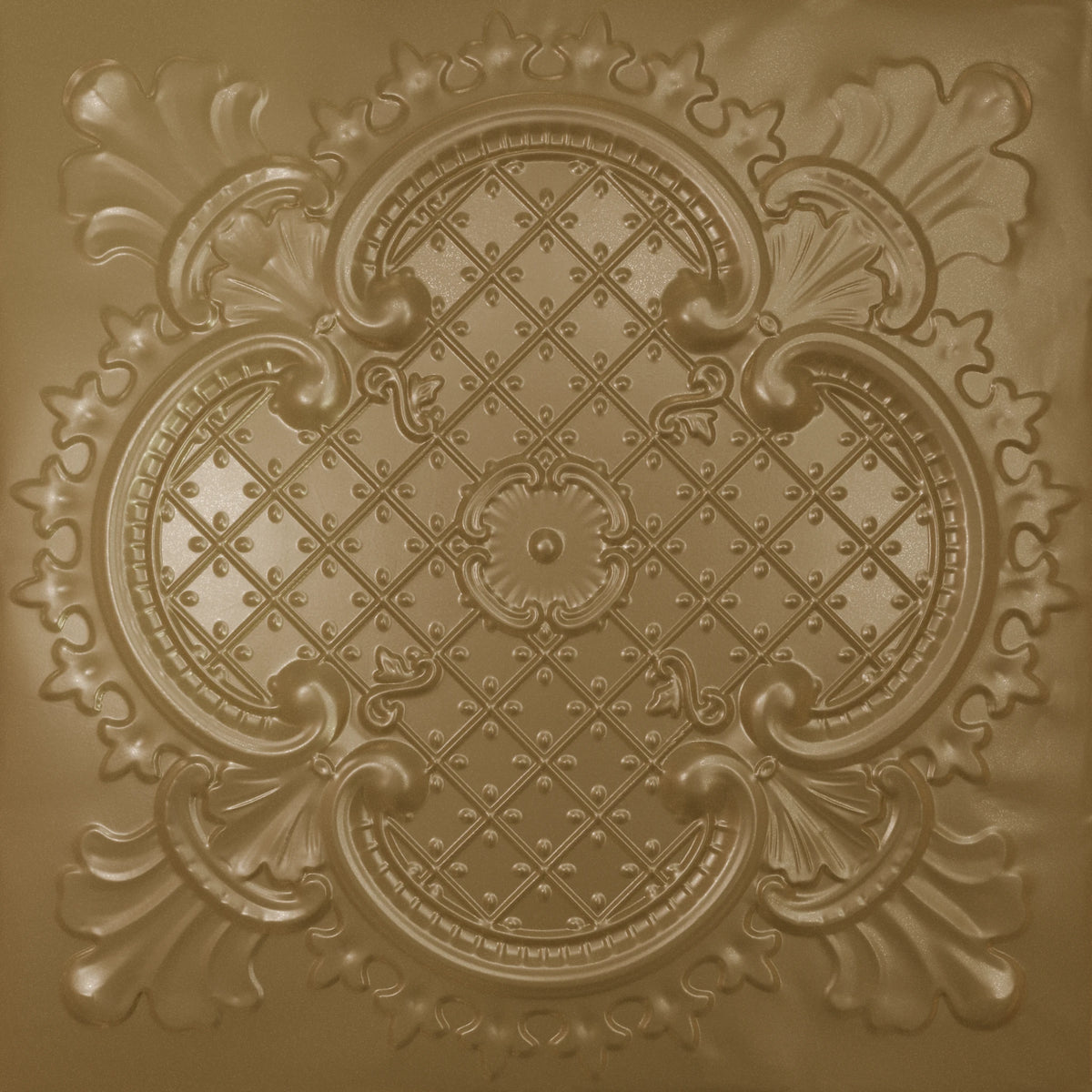 Pattern 104 Elegant Clover tin ceiling tile — Antique Brass finish
