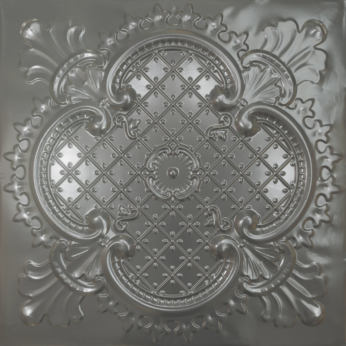 Pattern 104 Elegant Clover tin ceiling tile — Gun Metal Grey finish