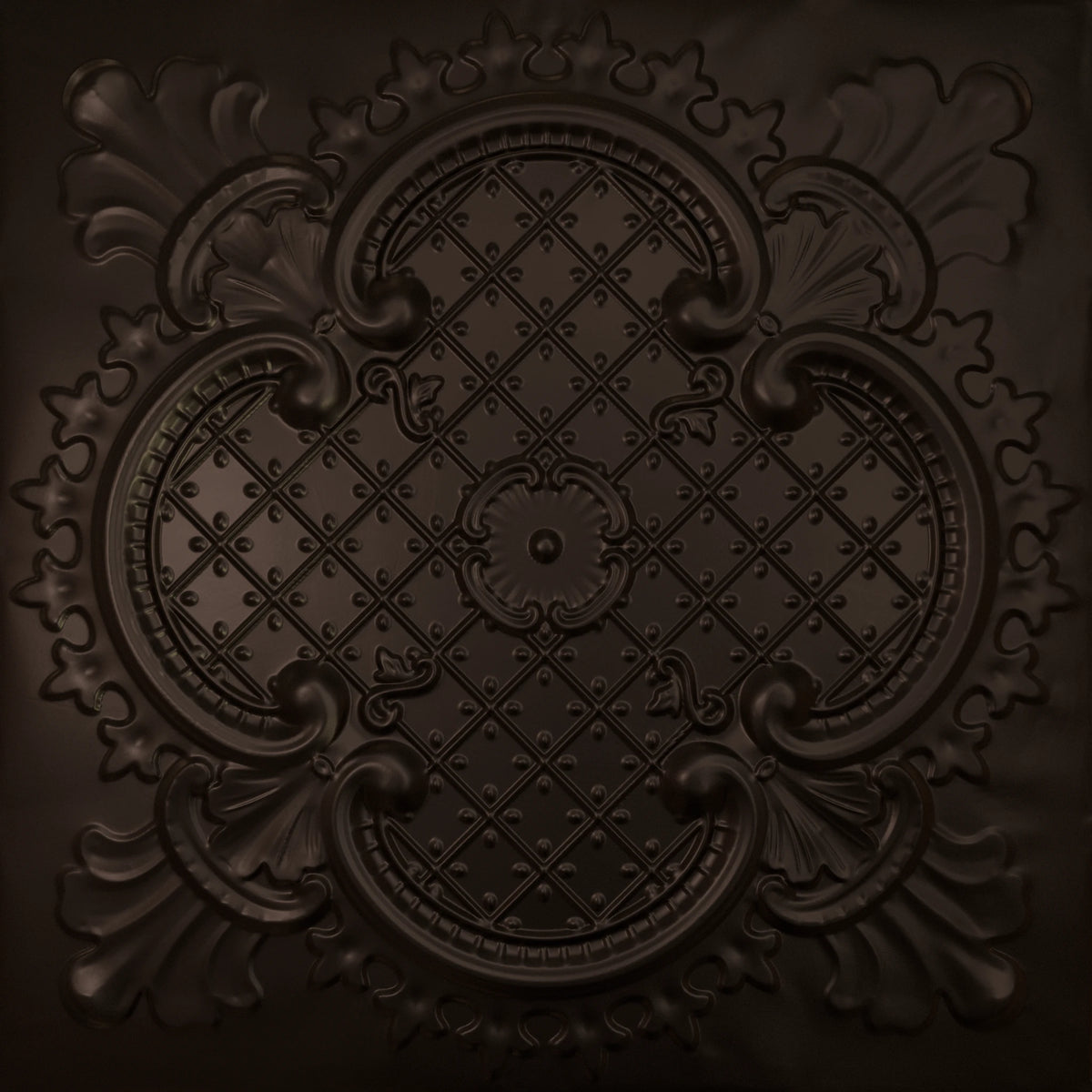 Pattern 104 Elegant Clover tin ceiling tile — Maple Bronze finish