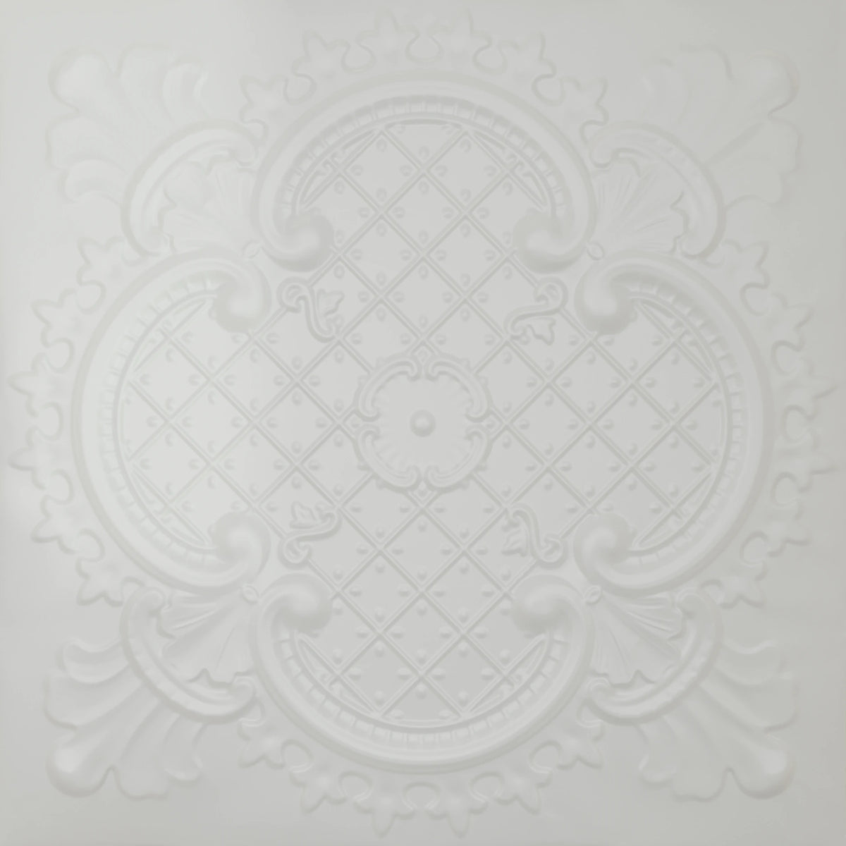 Pattern 104 Elegant Clover tin ceiling tile — Matte White finish