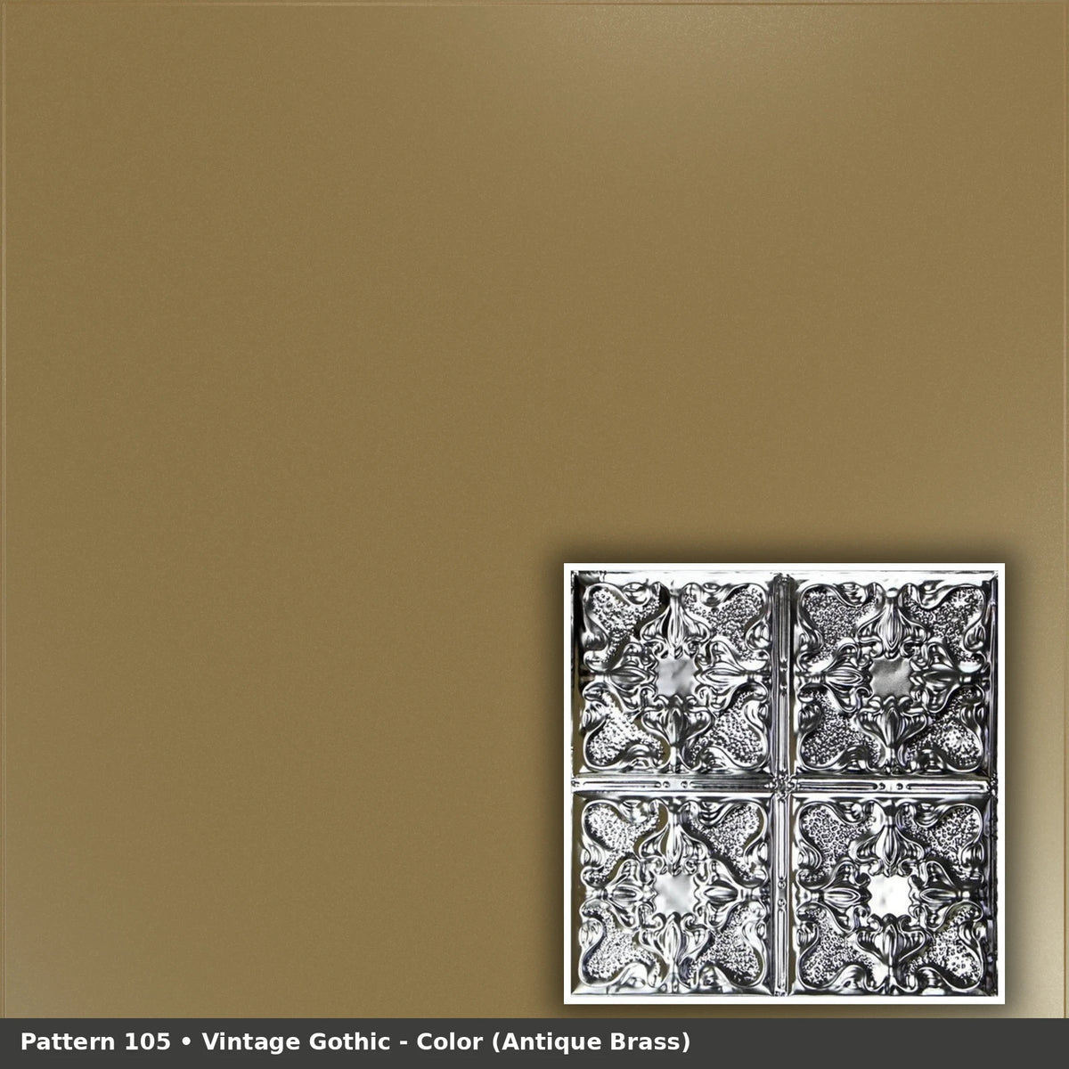 Pattern 105 Vintage Gothic tin ceiling tile — Antique Brass finish