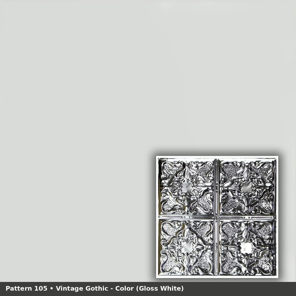 Pattern 105 Vintage Gothic tin ceiling tile — Gloss White finish