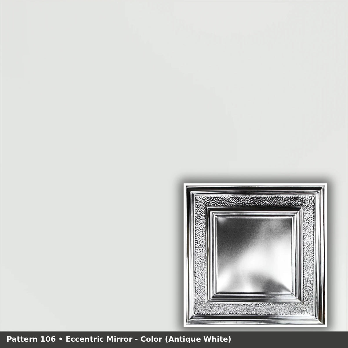 Pattern 106 Eccentric Mirror tin ceiling tile — Antique White finish