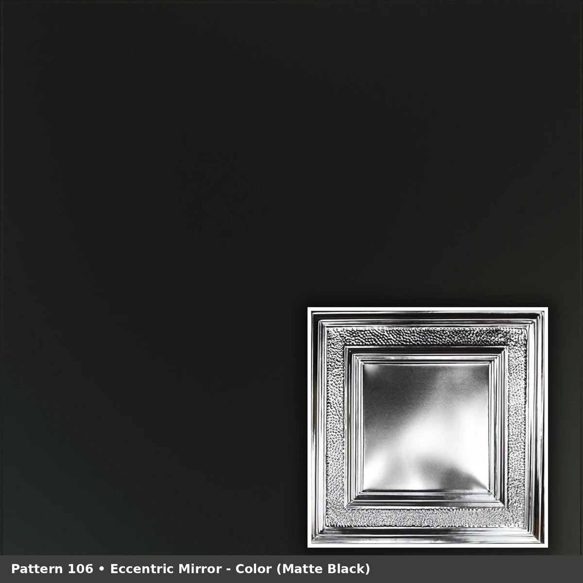 Pattern 106 Eccentric Mirror tin ceiling tile — Matte Black finish