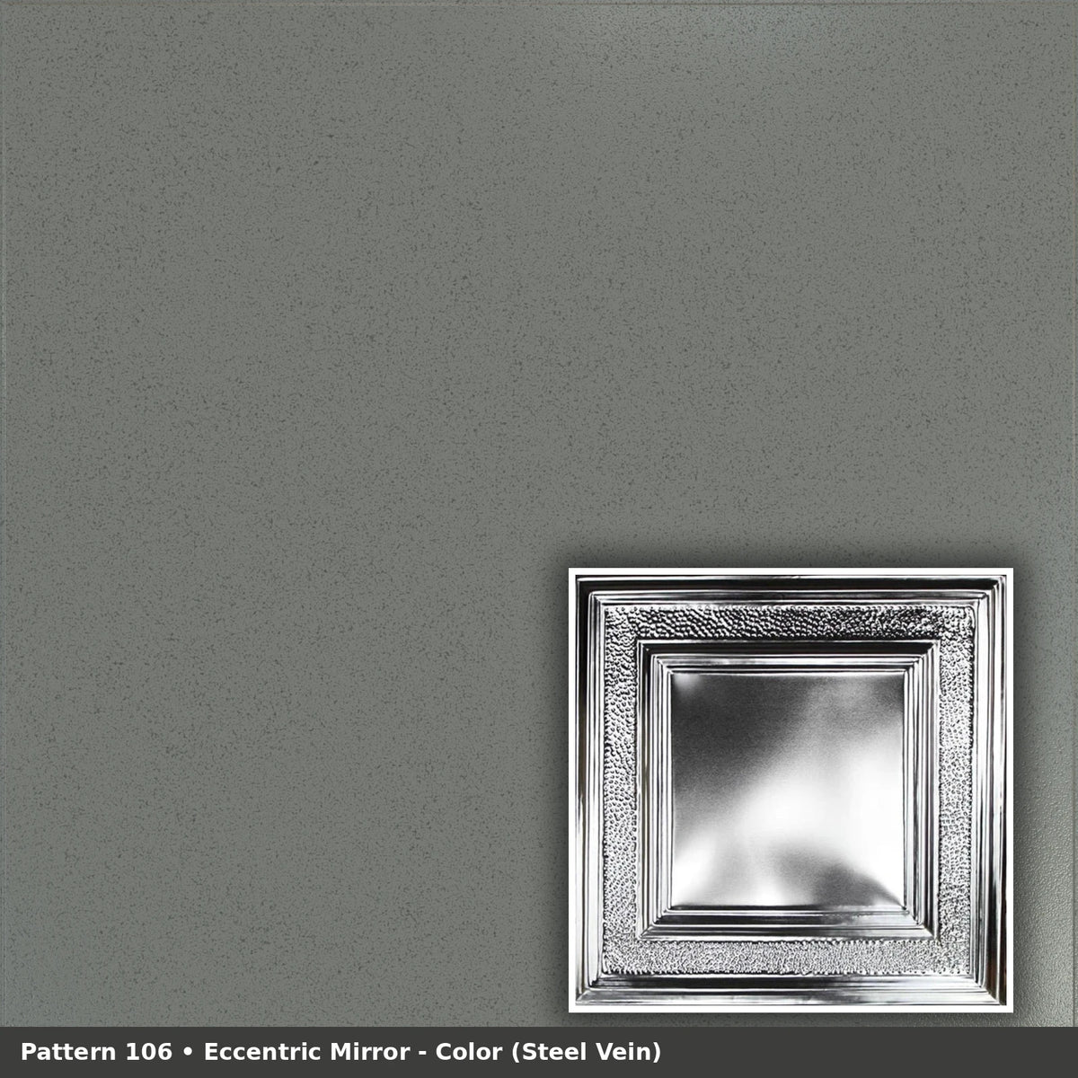 Pattern 106 Eccentric Mirror tin ceiling tile — Steel Vein finish