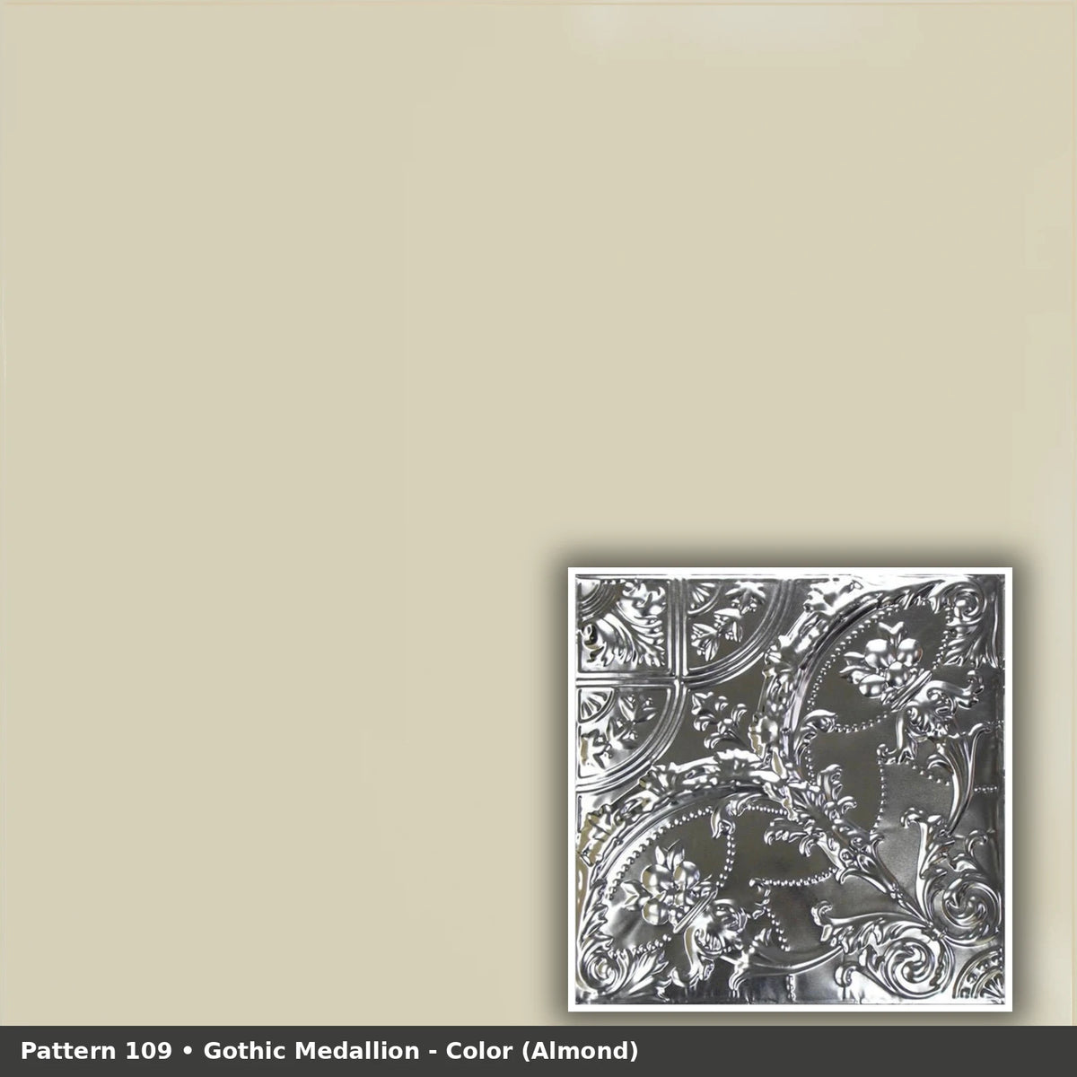 Pattern 109 Gothic Medallion tin ceiling tile — Almond finish