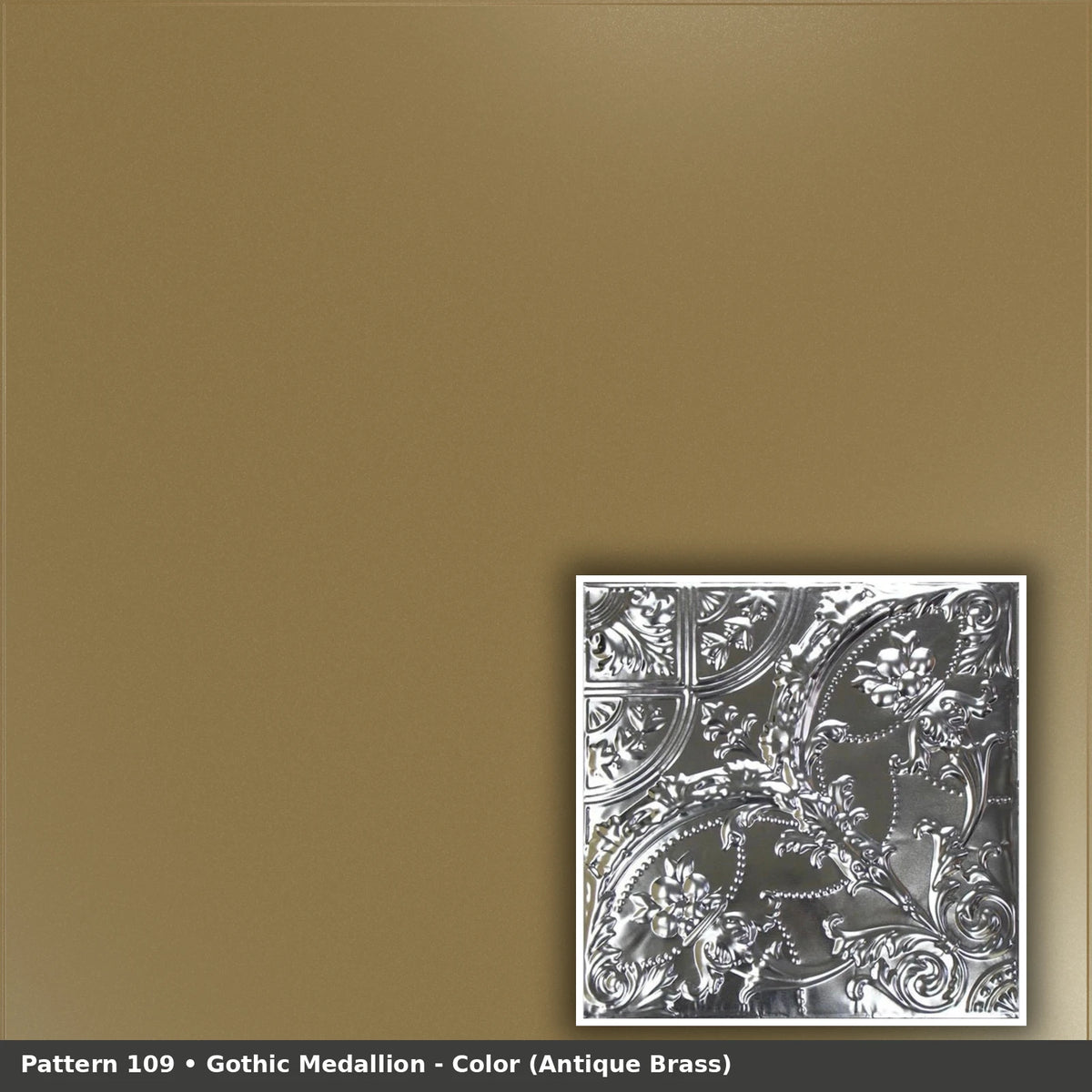 Pattern 109 Gothic Medallion tin ceiling tile — Antique Brass finish