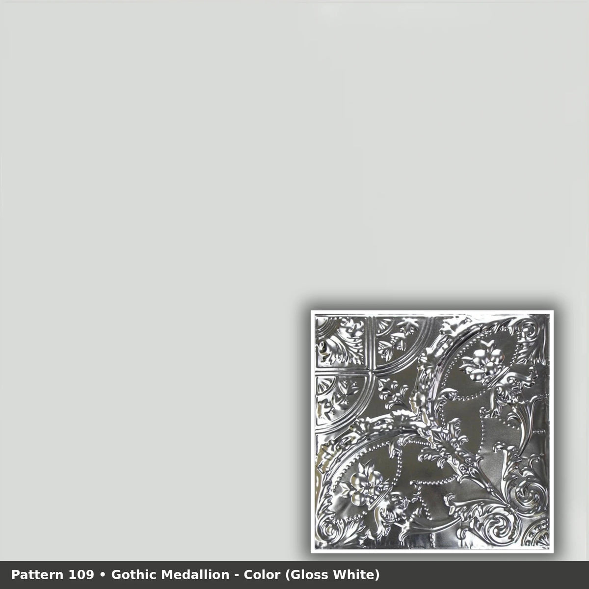 Pattern 109 Gothic Medallion tin ceiling tile — Gloss White finish
