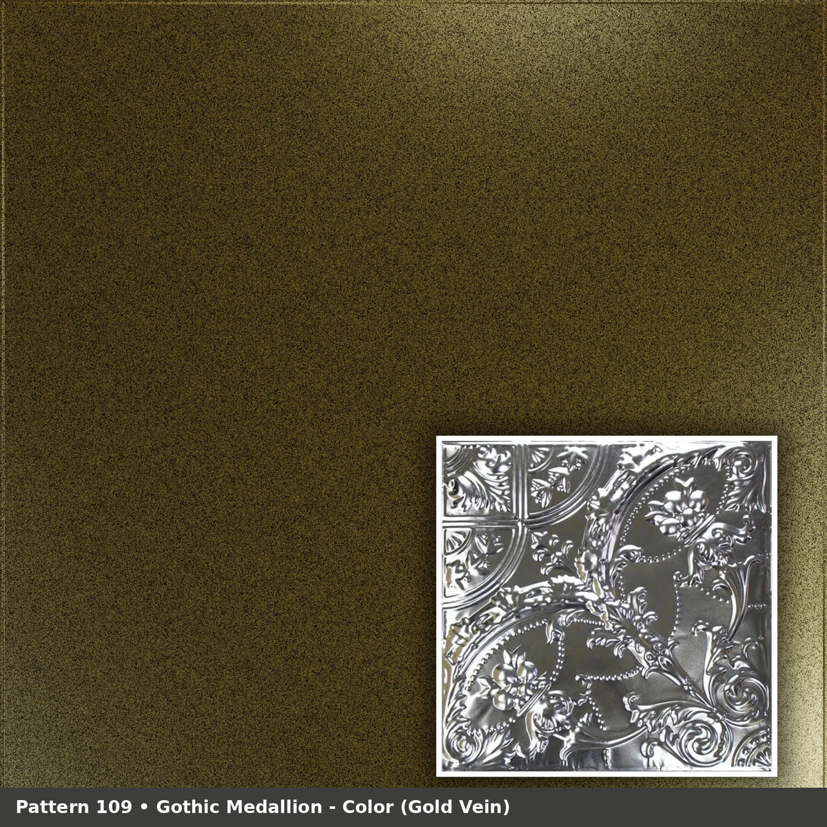 Pattern 109 Gothic Medallion tin ceiling tile — Gold Vein finish