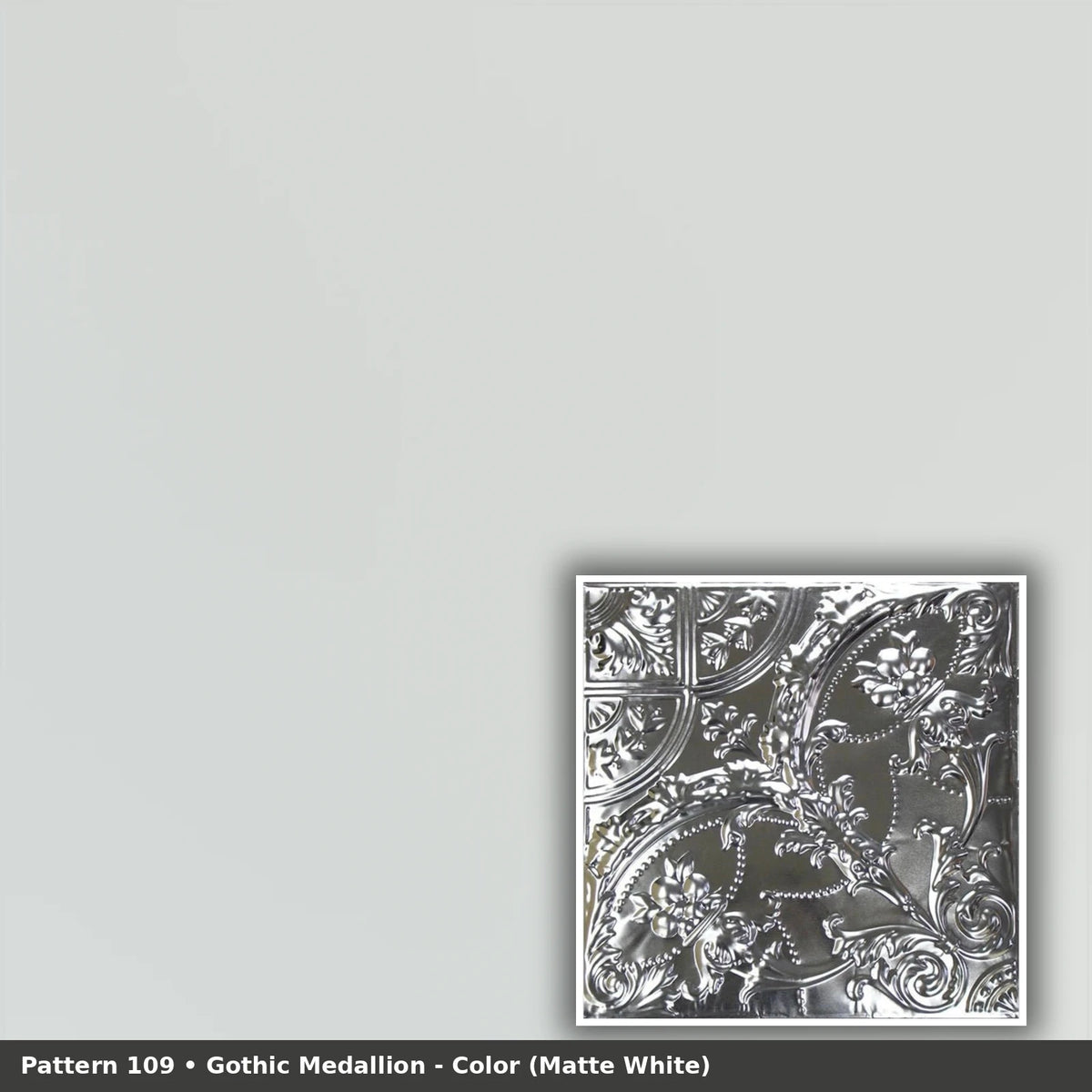 Pattern 109 Gothic Medallion tin ceiling tile — Matte White finish