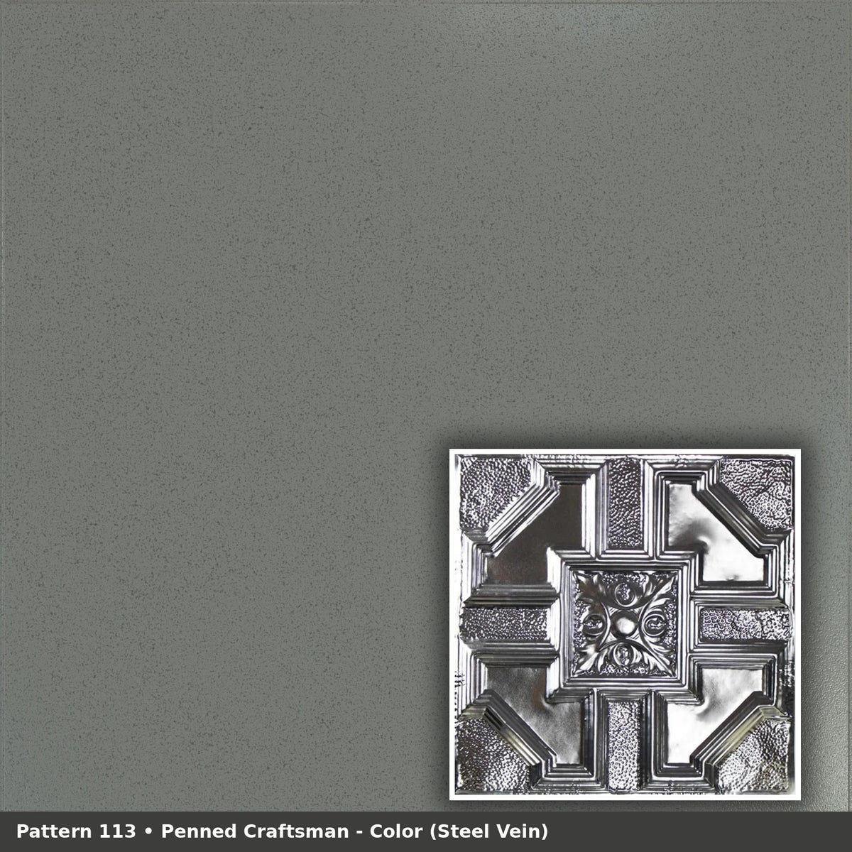 Pattern 113 Penned Craftsman tin ceiling tile — Steel Vein finish