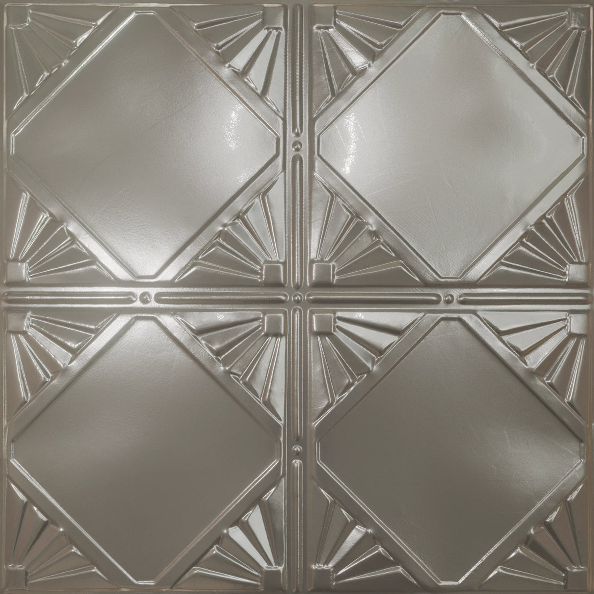 Pattern 118 Classic Four Diamond tin ceiling tile — Aluminum finish