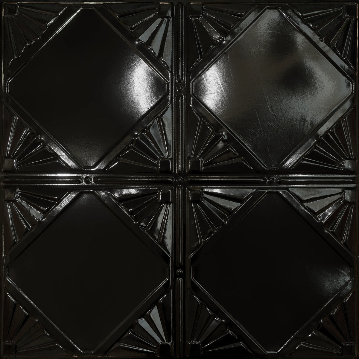 Pattern 118 Classic Four Diamond tin ceiling tile — Mirror Black finish