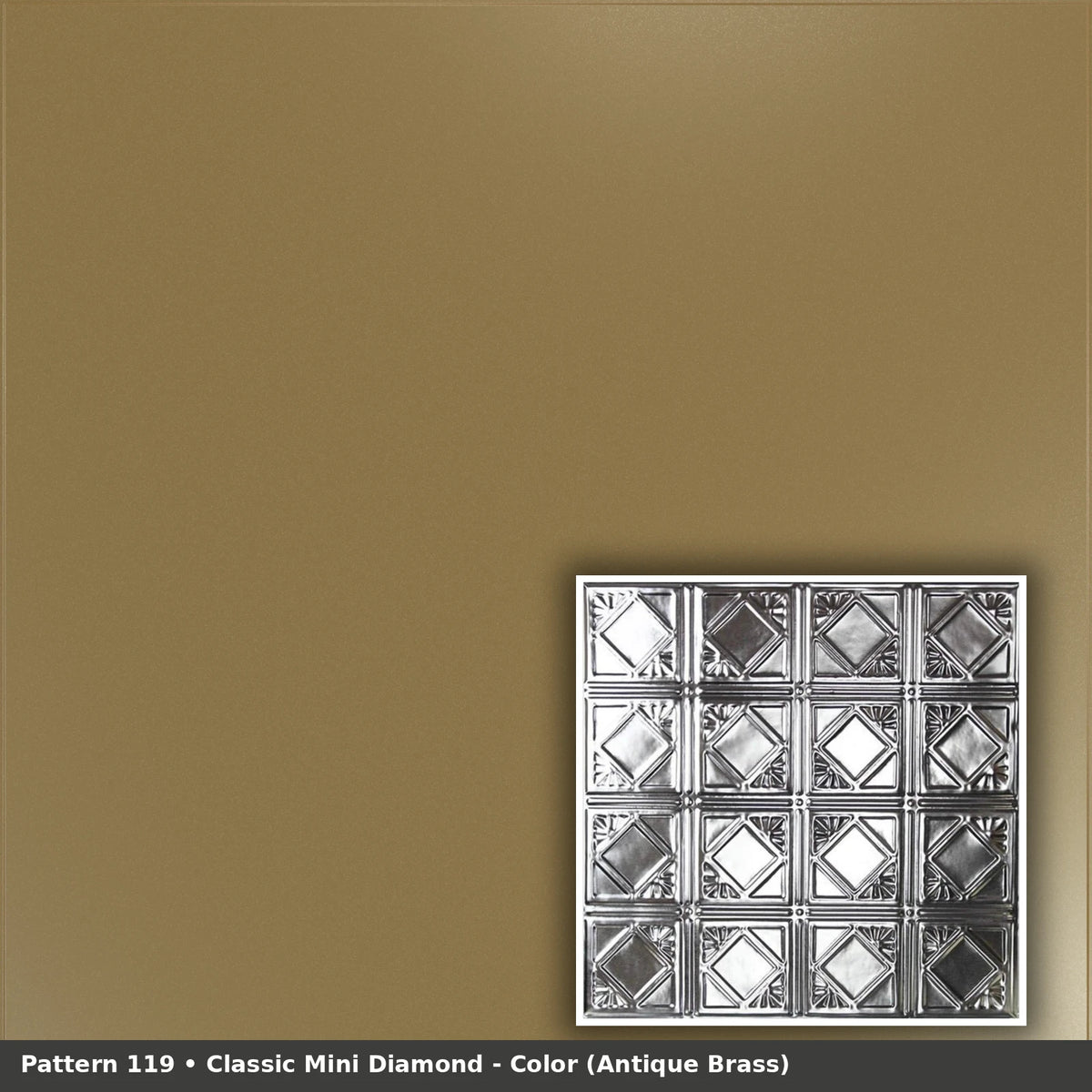 Pattern 119 Classic Mini Diamond tin ceiling tile — Antique Brass finish