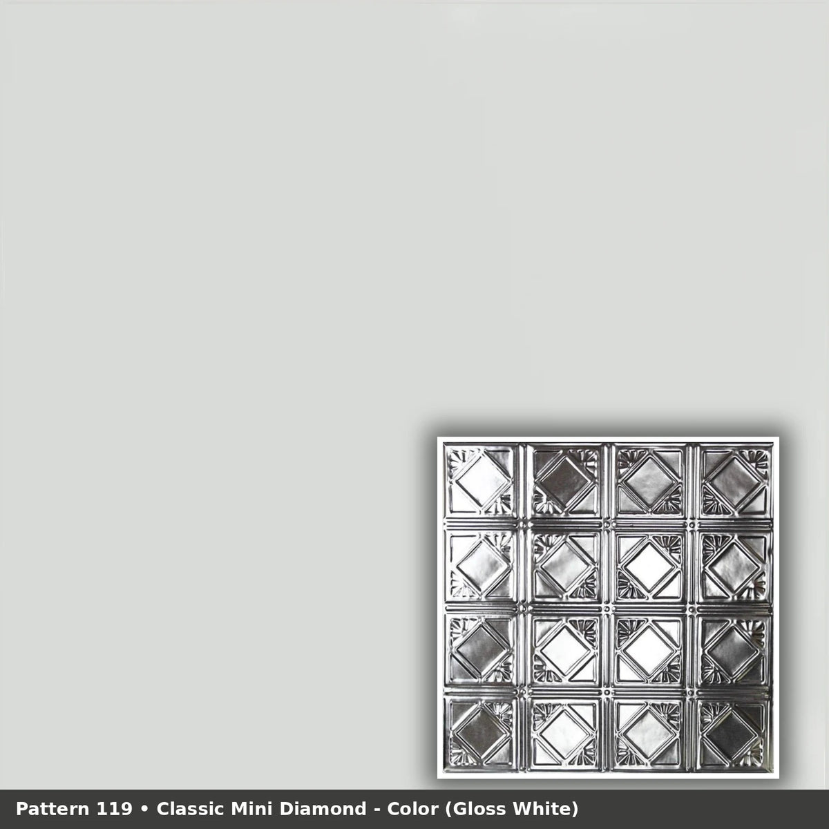 Pattern 119 Classic Mini Diamond tin ceiling tile — Gloss White finish