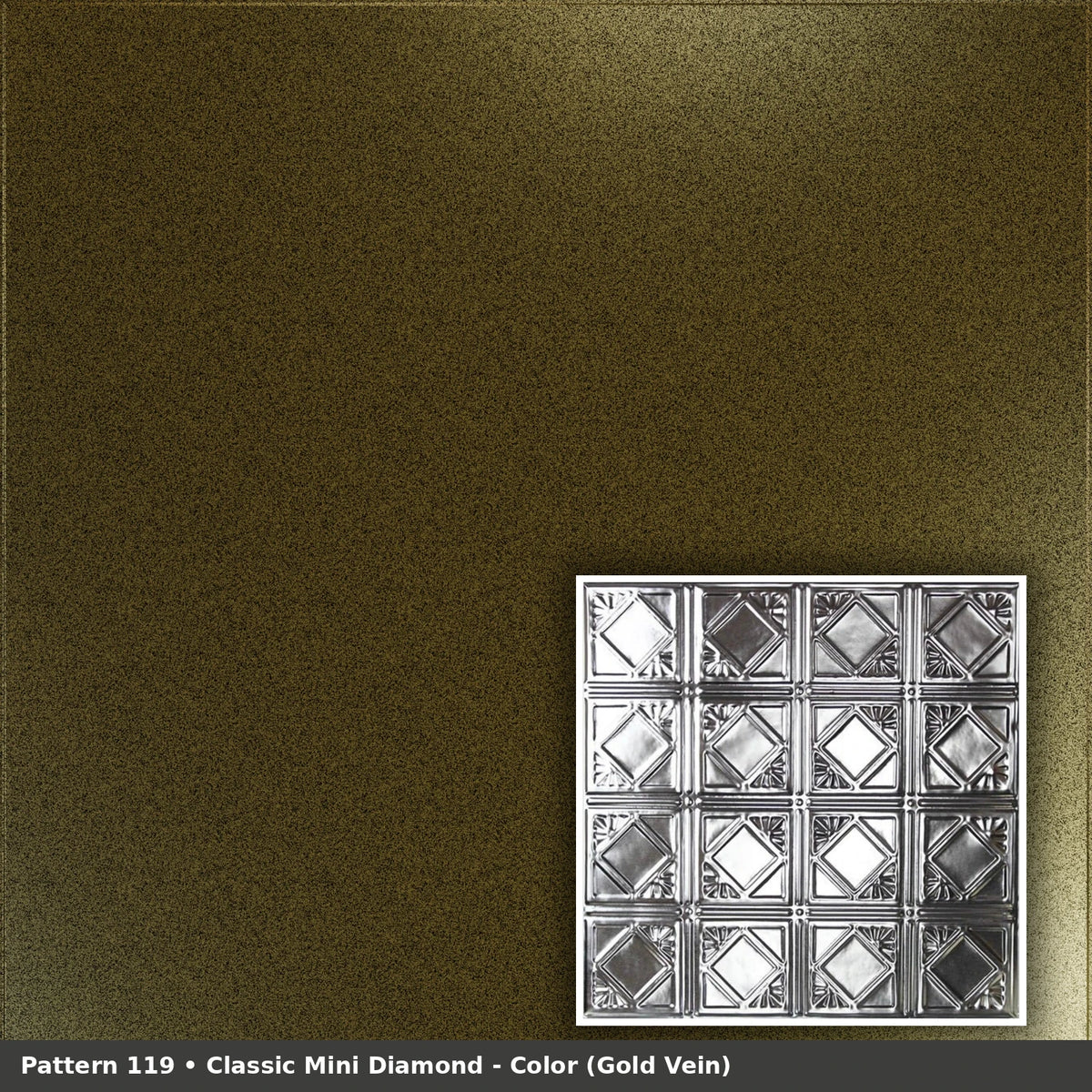 Pattern 119 Classic Mini Diamond tin ceiling tile — Gold Vein finish