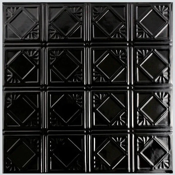 Pattern 119 Classic Mini Diamond tin ceiling tile — Mirror Black finish
