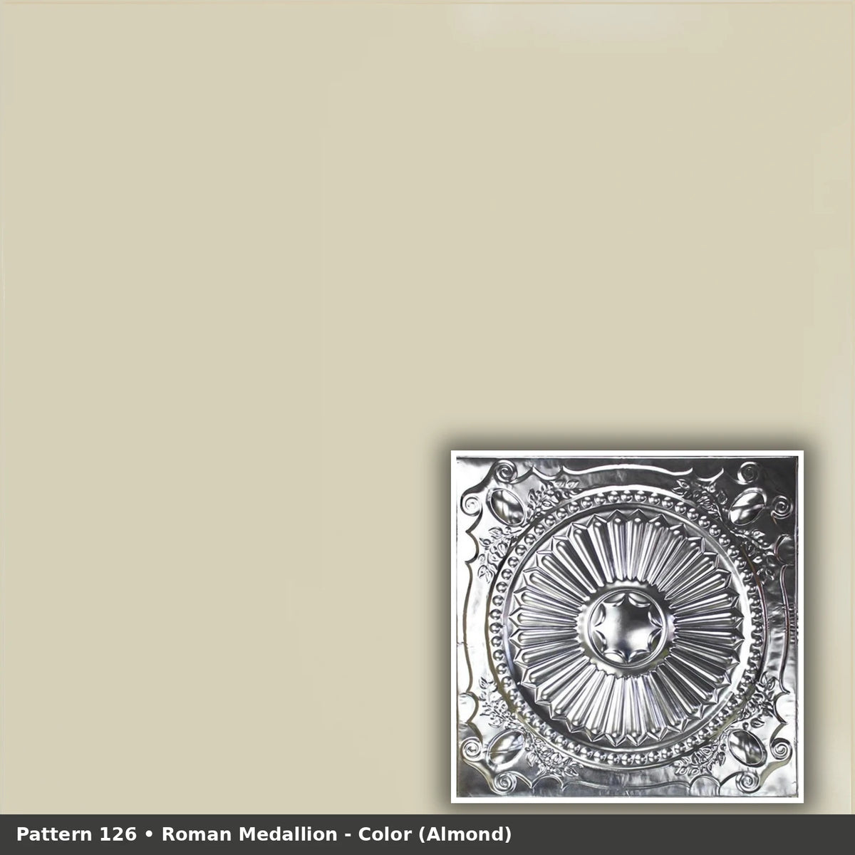 Pattern 126 Roman Medallion tin ceiling tile — Almond finish