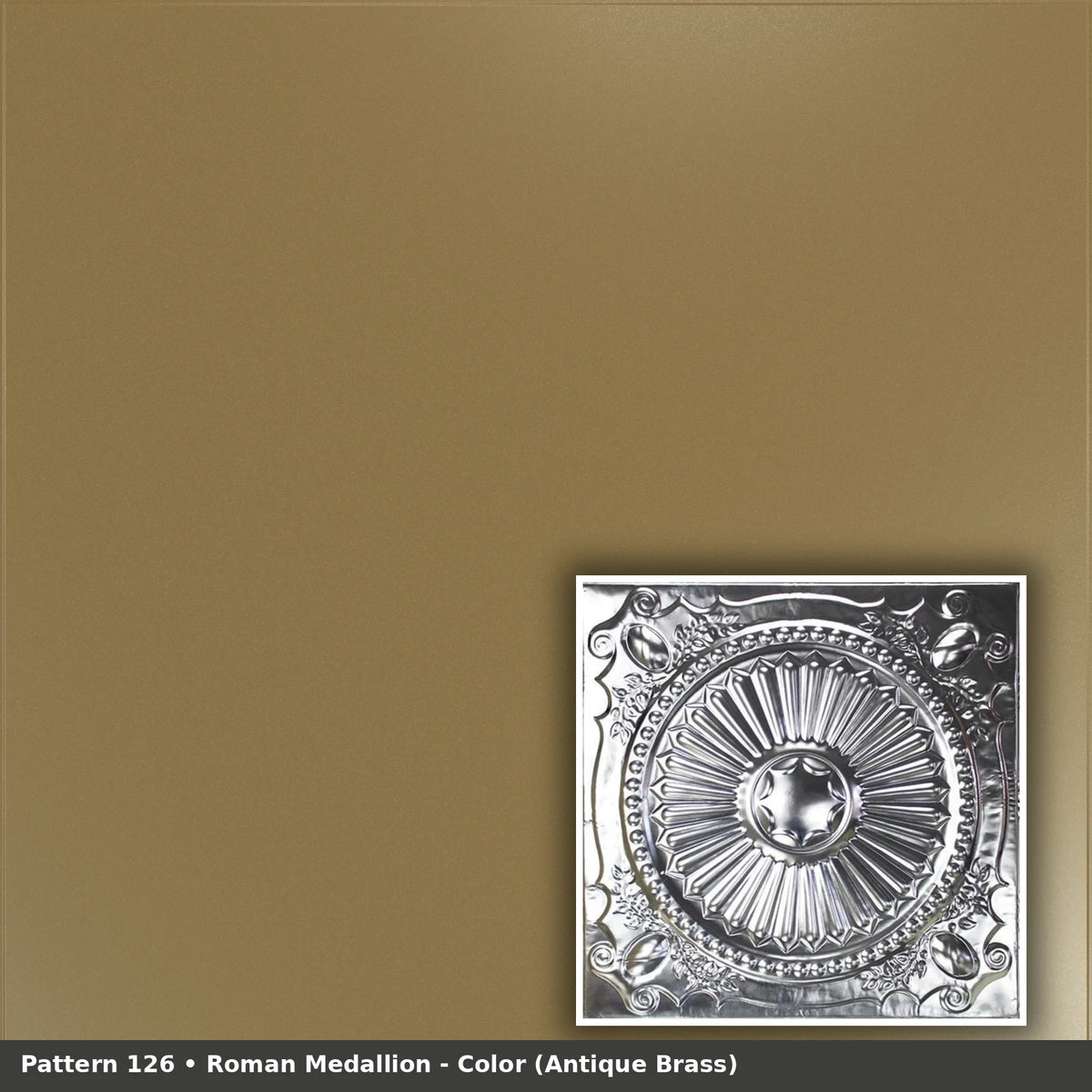 Pattern 126 Roman Medallion tin ceiling tile — Antique Brass finish