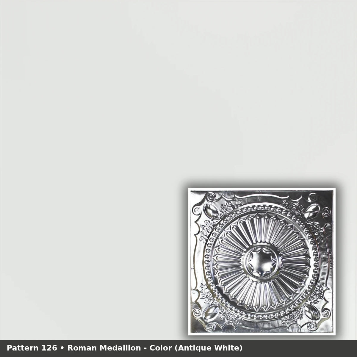 Pattern 126 Roman Medallion tin ceiling tile — Antique White finish