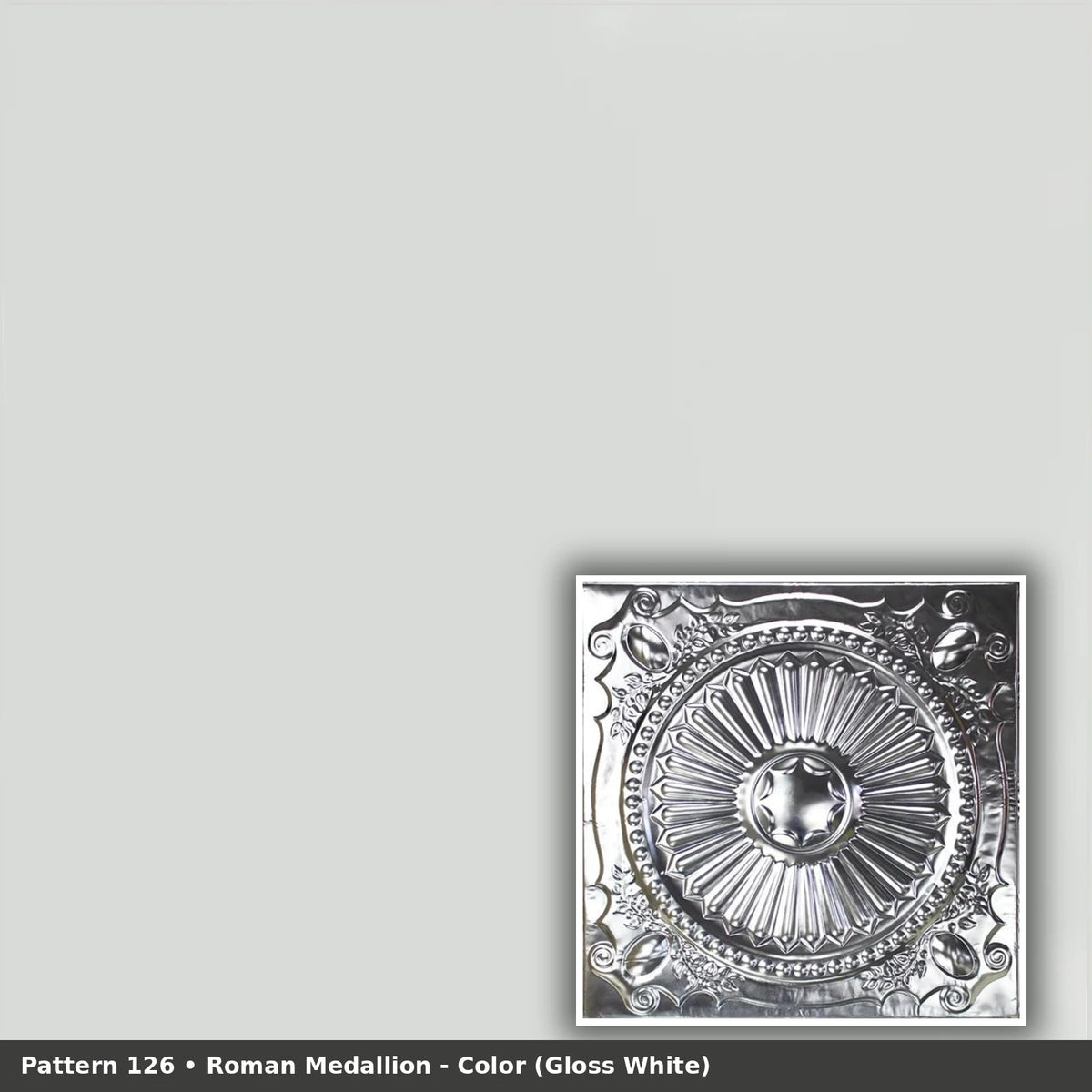 Pattern 126 Roman Medallion tin ceiling tile — Gloss White finish