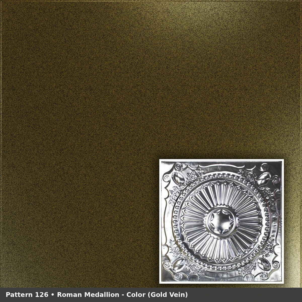 Pattern 126 Roman Medallion tin ceiling tile — Gold Vein finish