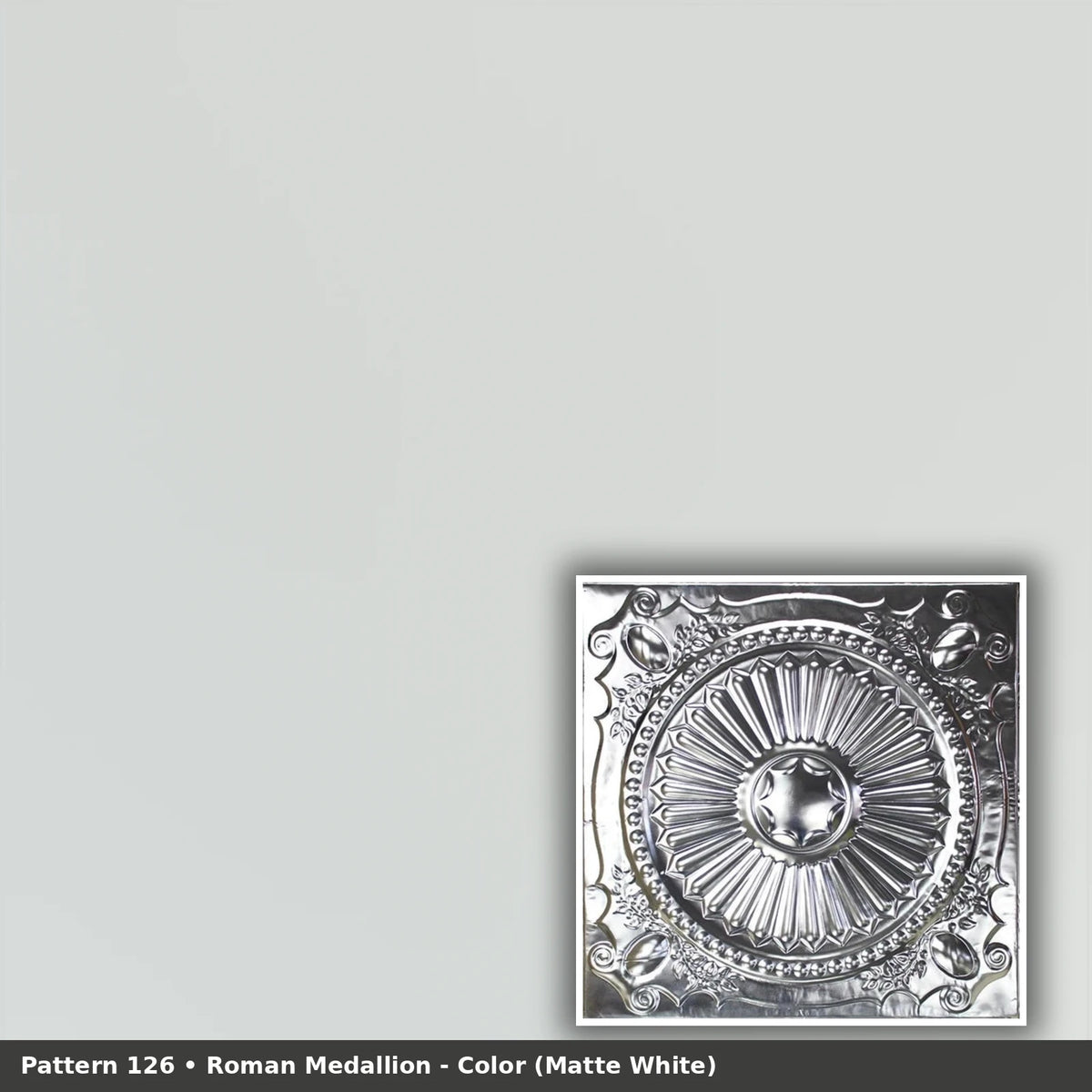Pattern 126 Roman Medallion tin ceiling tile — Matte White finish