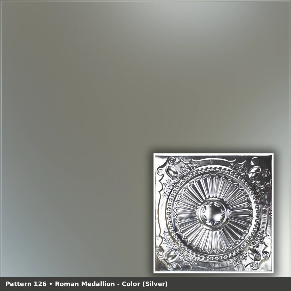 Pattern 126 Roman Medallion tin ceiling tile — Silver finish