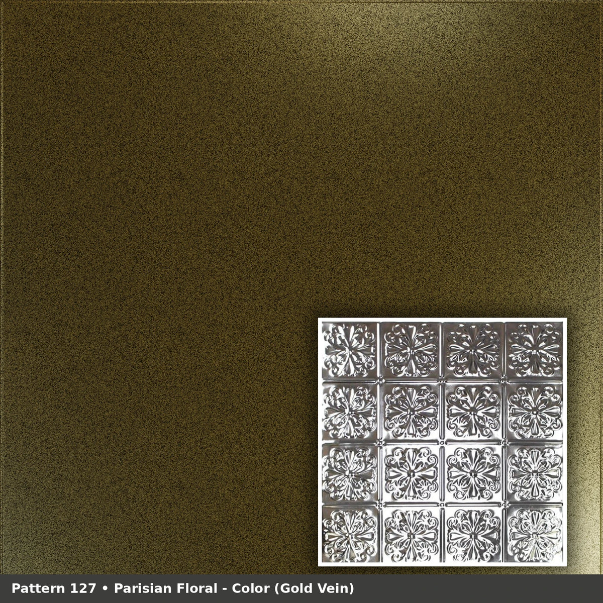 Pattern 127 Parisian Floral tin ceiling tile — Gold Vein finish