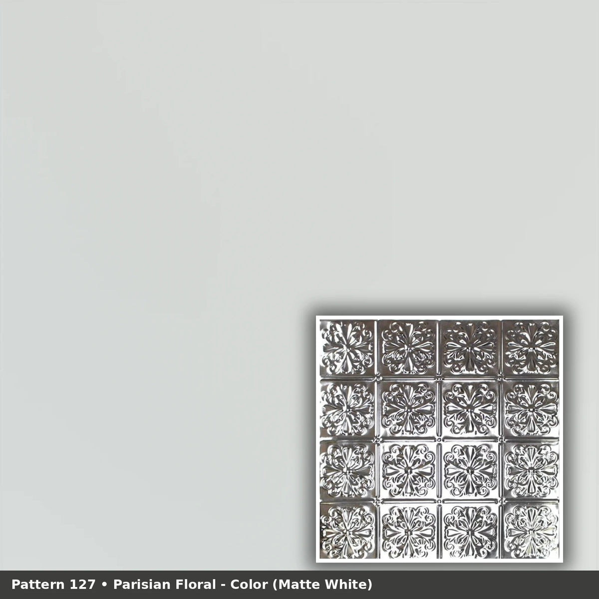 Pattern 127 Parisian Floral tin ceiling tile — Matte White finish