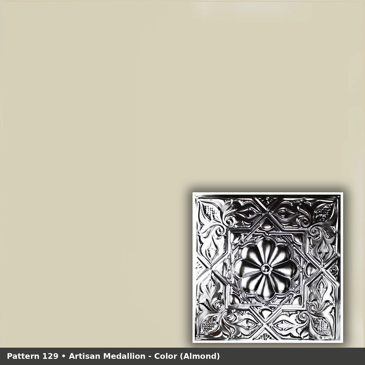 Pattern 129 Artisan Medallion tin ceiling tile — Almond finish