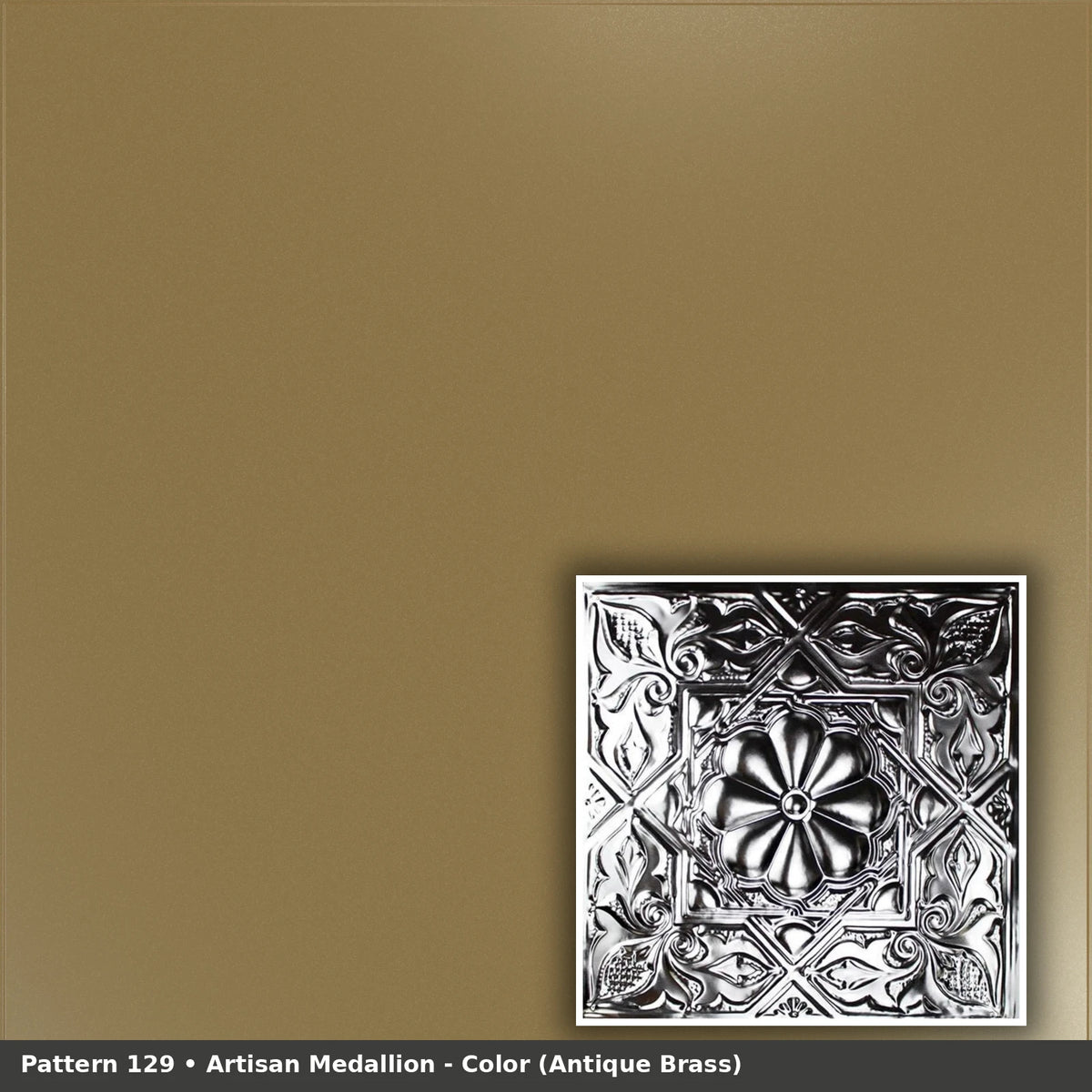 Pattern 129 Artisan Medallion tin ceiling tile — Antique Brass finish