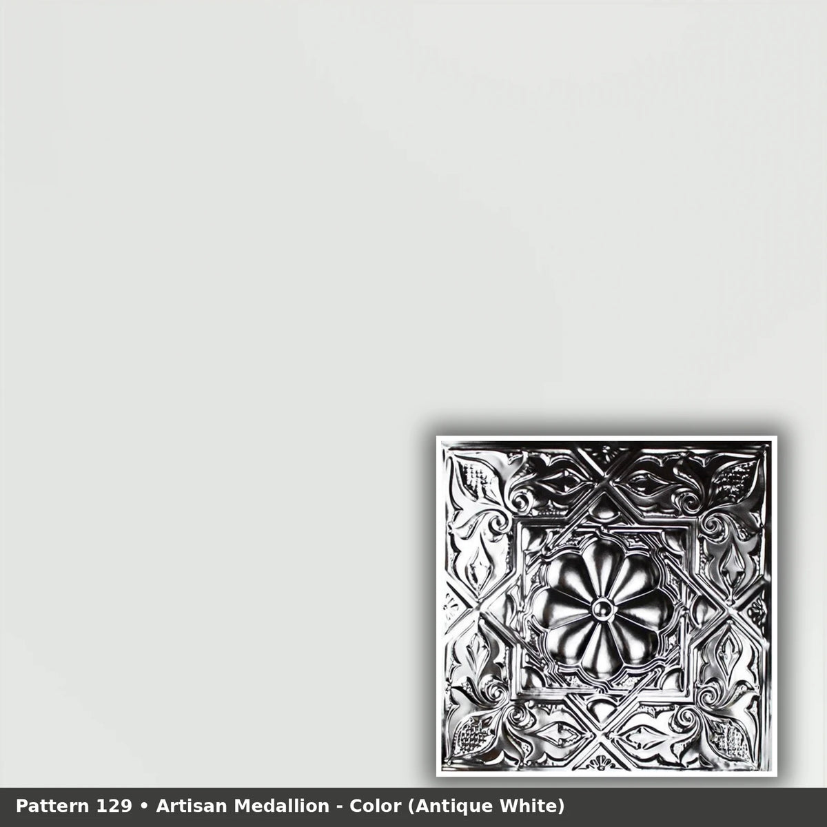 Pattern 129 Artisan Medallion tin ceiling tile — Antique White finish