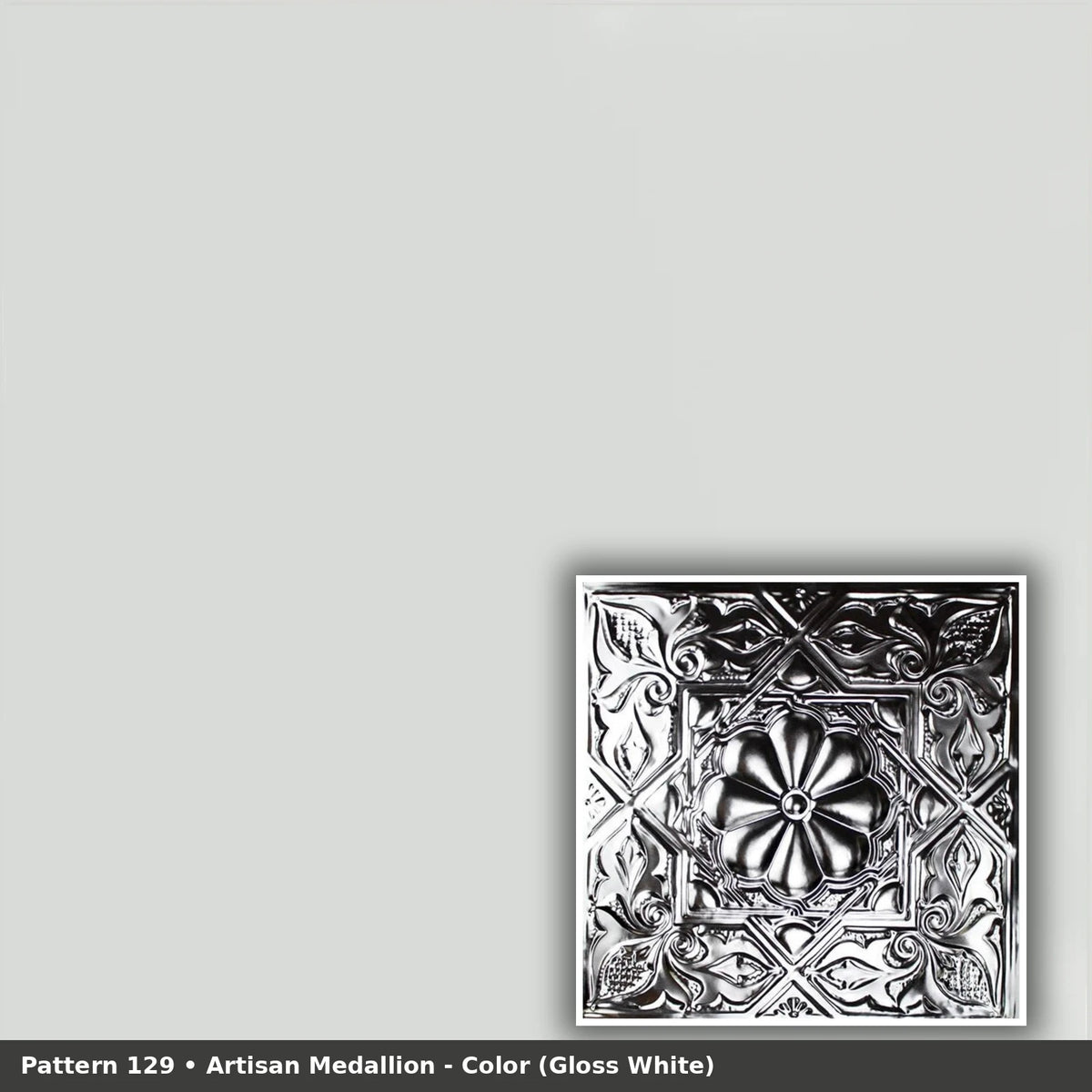 Pattern 129 Artisan Medallion tin ceiling tile — Gloss White finish
