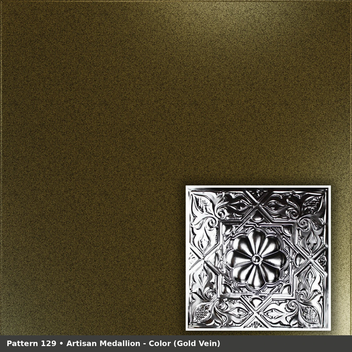 Pattern 129 Artisan Medallion tin ceiling tile — Gold Vein finish