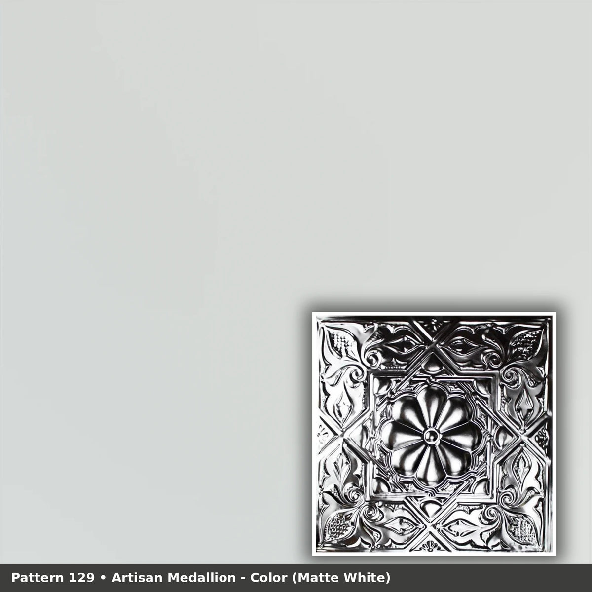 Pattern 129 Artisan Medallion tin ceiling tile — Matte White finish