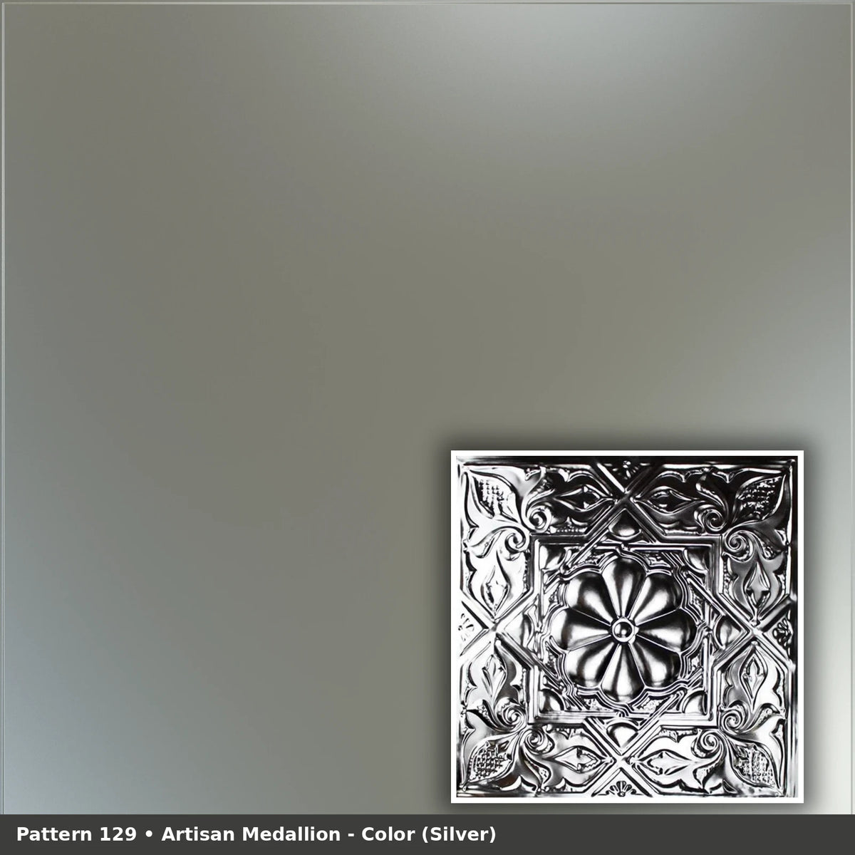 Pattern 129 Artisan Medallion tin ceiling tile — Silver finish