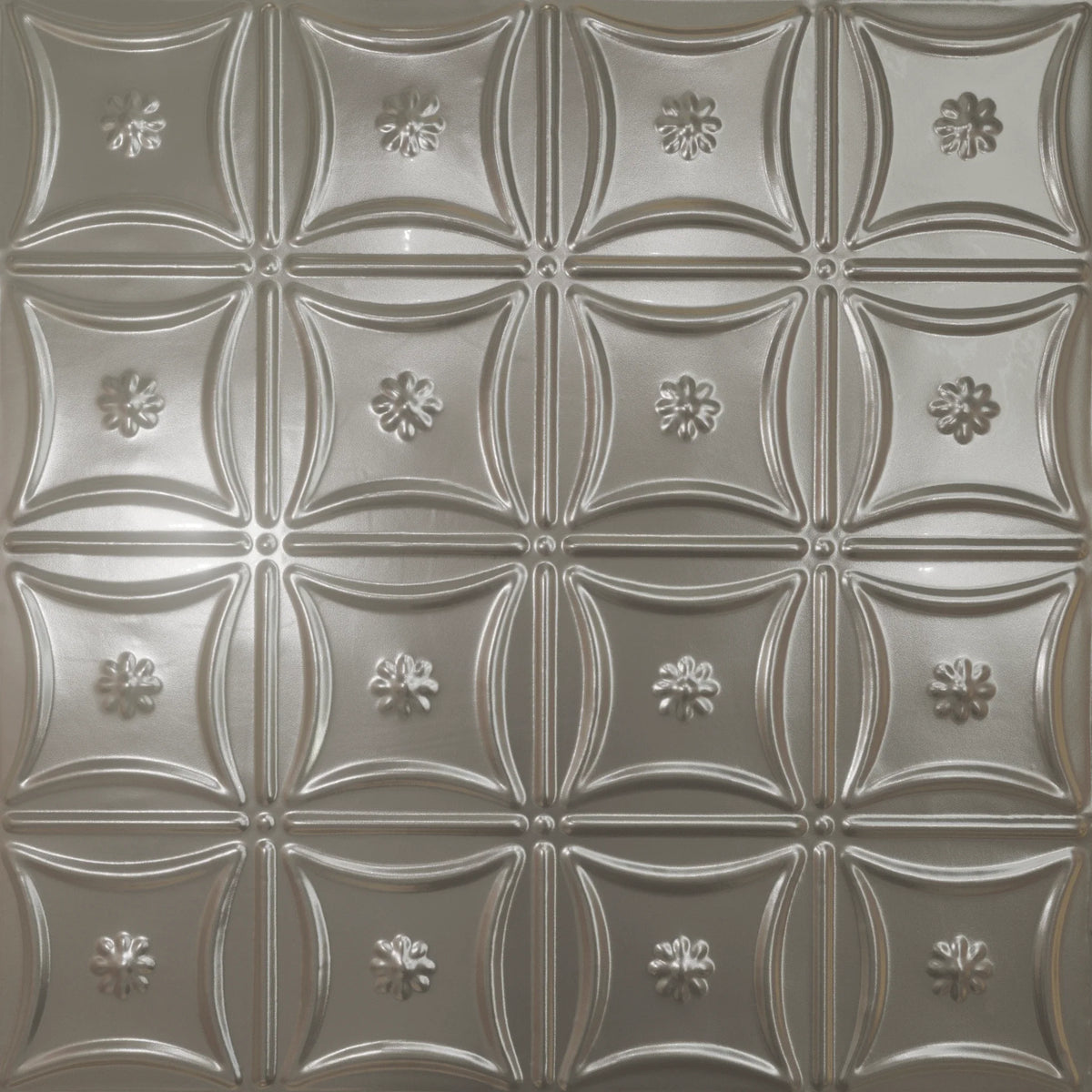 Pattern 130 Sixteen Flowers tin ceiling tile — Aluminum finish