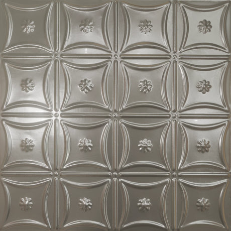 Pattern 130 Sixteen Flowers tin ceiling tile — Aluminum finish