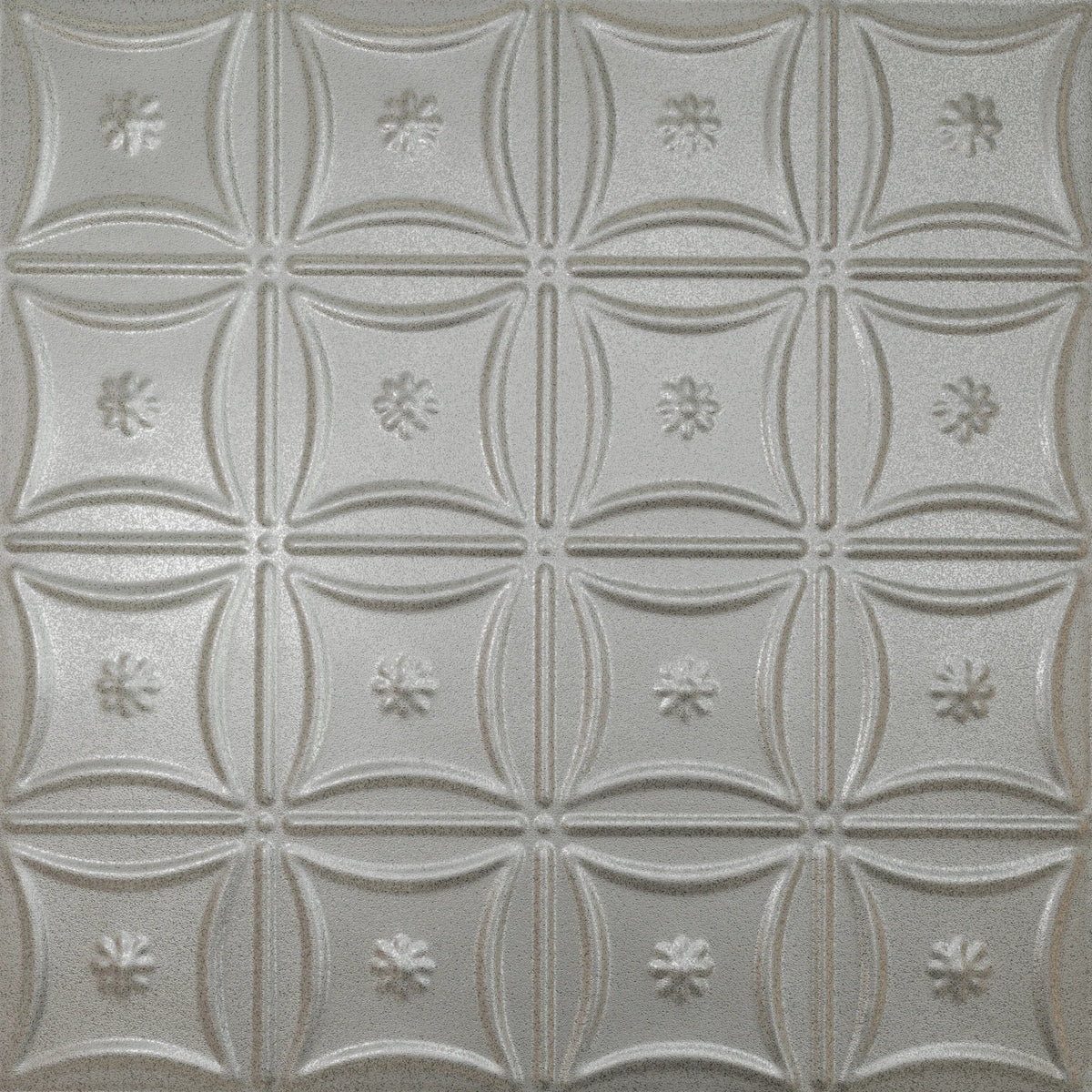 Pattern 130 Sixteen Flowers tin ceiling tile — Arctic Shimmer finish