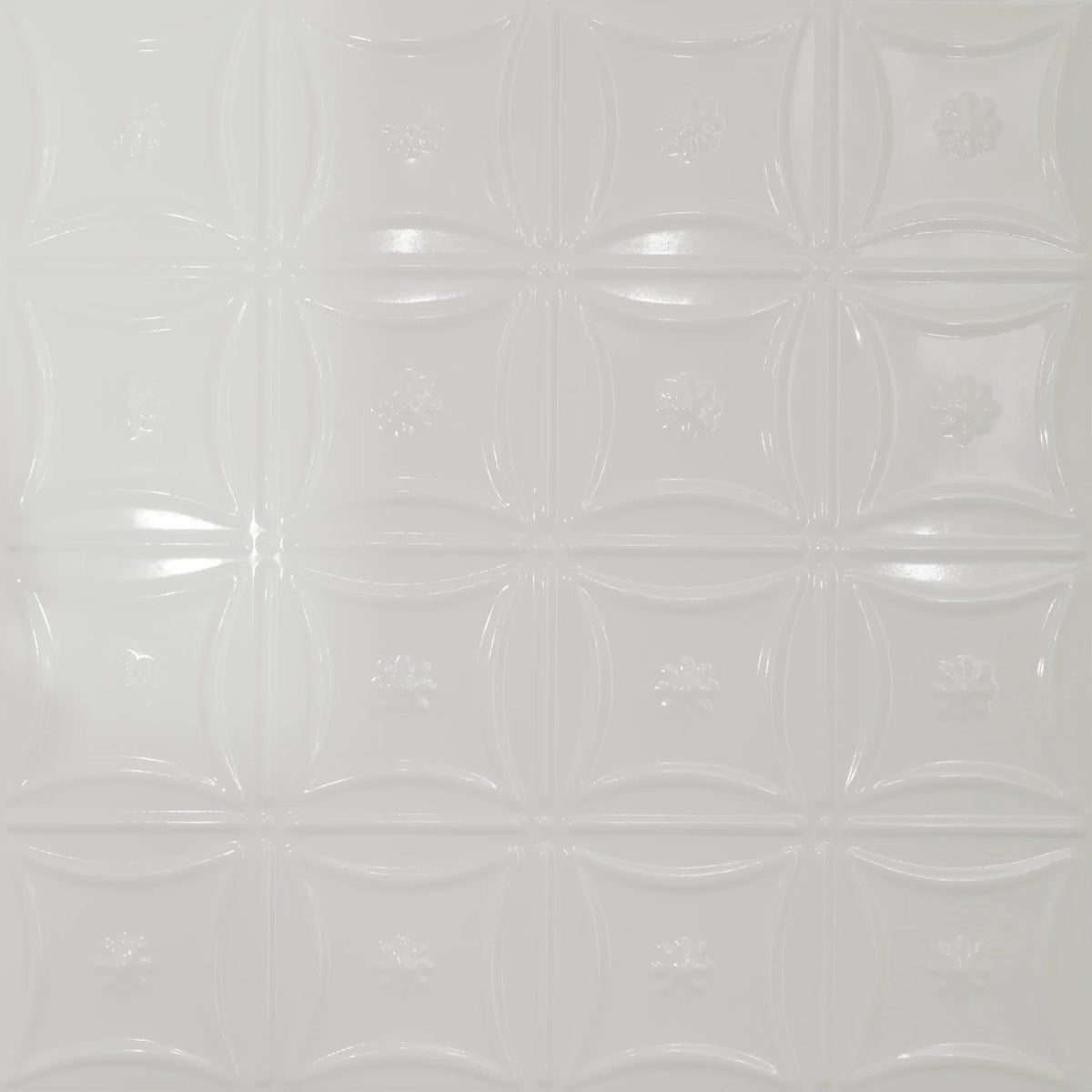 Pattern 130 Sixteen Flowers tin ceiling tile — Gloss White finish